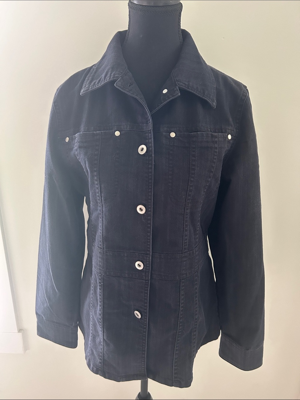Mexx Black Button-Front Denim Jacket Size 12